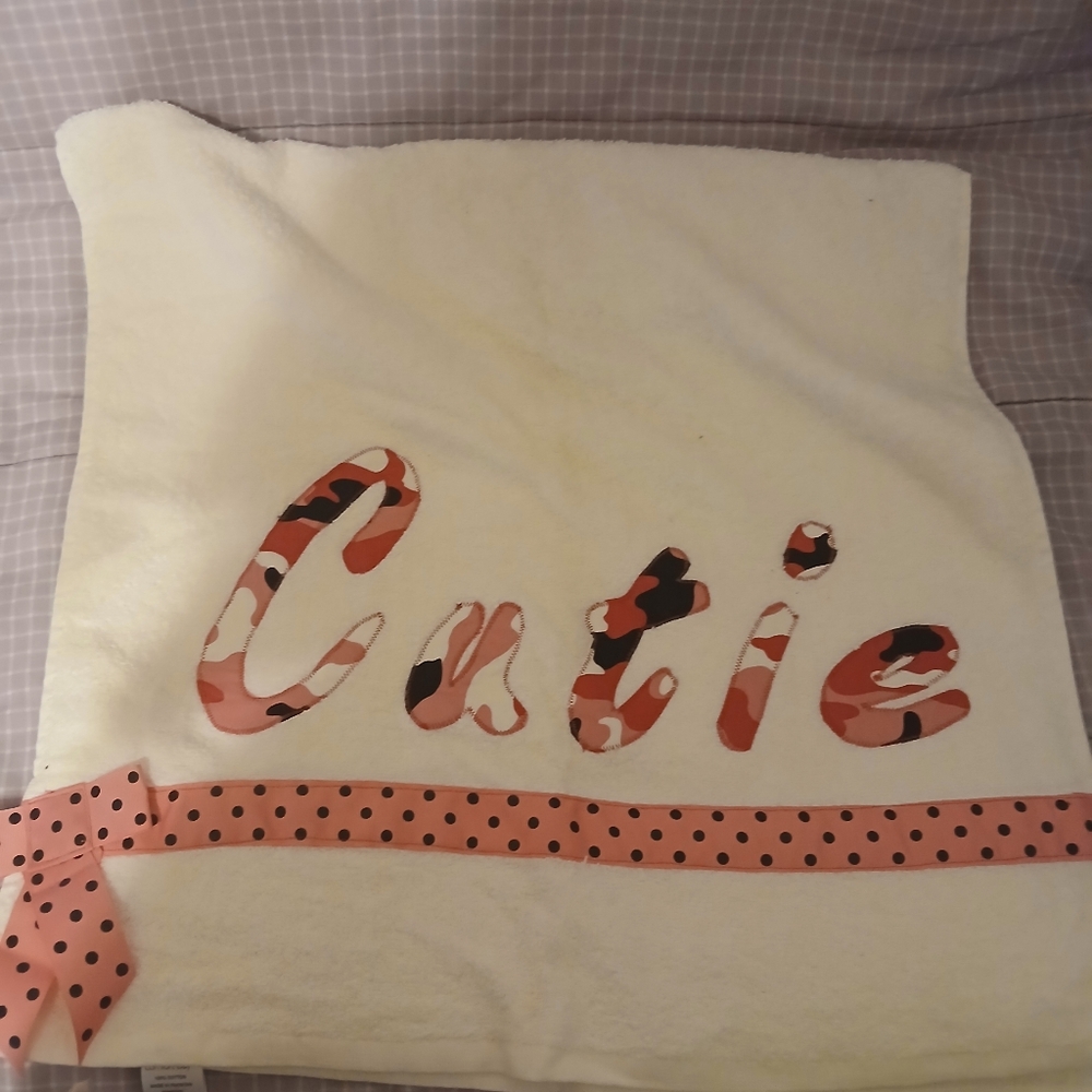 Cute Large Towel with Pink Polka Dot Bow